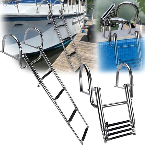 Échelle Bain à 4 Marches, 316 Échelle Bain Échelle Piscine Bateau en Acier Inoxydable Télescopique Bateau Pliable Pont Natation avec Poignées Et Large pour Quai Piscine Yacht Marin (1/5)