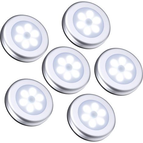 Lampe Détecteur de Mouvement, Lampe de Placard, Veilleuse 6 LED, Automatique Appliques pour Vitrines avec Aimant Intégré, Alimenté par Batterie pour, Escalier, Cuisine, Penderie - Blanc (1/5)