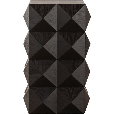 Table d'appoint rétro en bois avec motif en relief tridimensionnel, hauteur 60 cm, noir, sans assemblage (1/5)