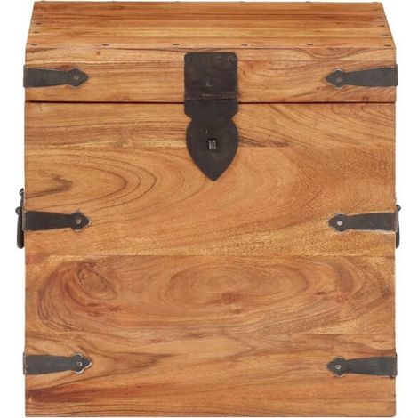 Boîte de Rangement en Bois de Massif, 40x40x40 cm, Coffre de Stockage Robuste avec Couvercle pour Chambre et Salon (1/5)