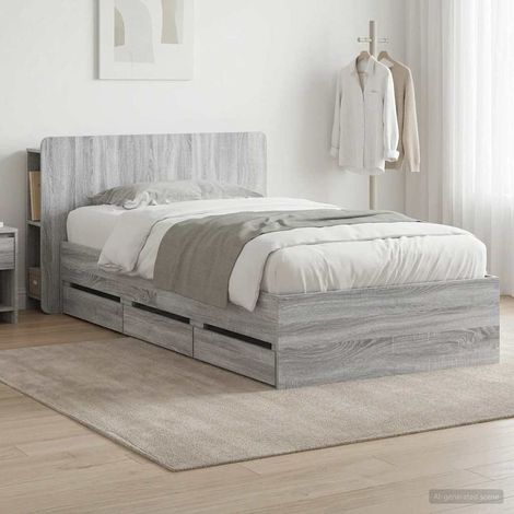vidaXL Bed Frame with Storage and Headboard Grey Sonoma 90 x 190 cm (1/5)