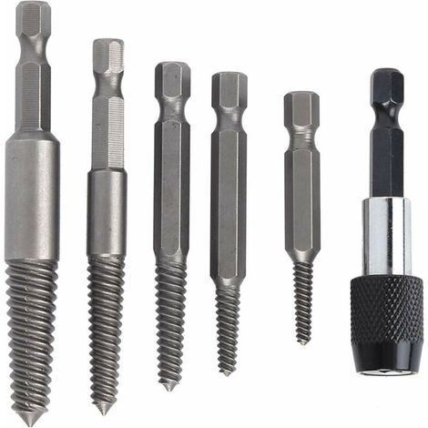 Juego de 6 extractores de tornillos sin cabeza, juego de extractores de tornillos sin cabeza, brocas para tornillos, herramienta para extraer espárragos dañados con mandril de cambio rápido