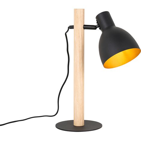 QAZQA Lampada da tavolo flint - rustico - Legno,Acciaio - Nero/Marrone - Oblungo Max. 1 x Watt