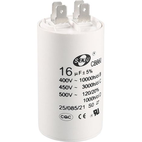 Tuserxln – Condensateur CBB60 16uF 450V AC – Cylindre 75x37mm – Fréquence 50/60Hz – Faible perte et longue durée de vie - 50-60Hz (1/5)