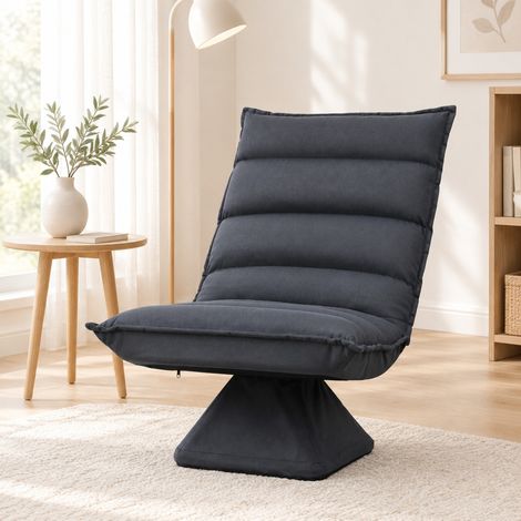 Poltrona girevole 360° con schienale regolabile 5 posizioni, microfibra grigio scuro OKMYHOME (1/5)