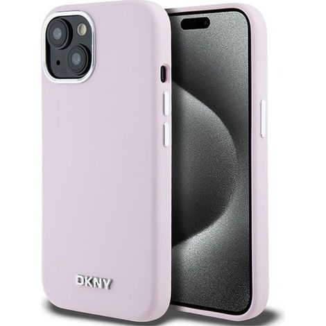 Custodia Dkny in silicone liquido con piccolo logo in metallo e MagSafe per iPhone 15 Plus / 14 Plus (rosa) (1/5)