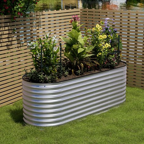 Galvanized Silver 240cm Gardens Plan Oval-Shaped Galvanized Steel Raised Garden Bed (1/4)