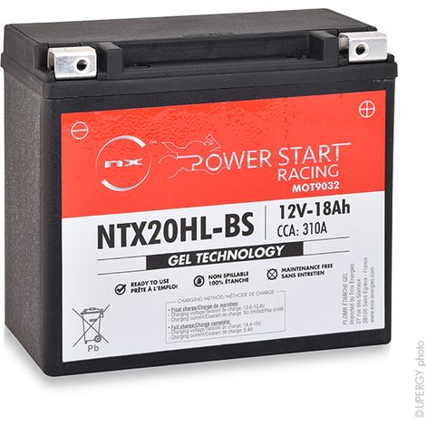 NX – Batterie moto Gel 12V 18Ah – Technologie plomb étanche gel – Dimensions 176x87x154mm – Compatible avec YTX20HL-BS, YTX20L-BS - NTX20HL-BS