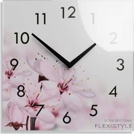 Moderne Wanduhr fürs Wohnzimmer, mit blühenden Blumen (1/4)