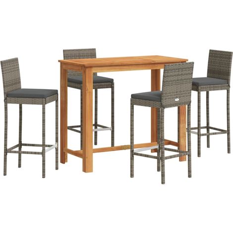 Maison Exclusive - Set Bar Giardino 5pz Grigio Legno Massello Acacia e Polyrattan