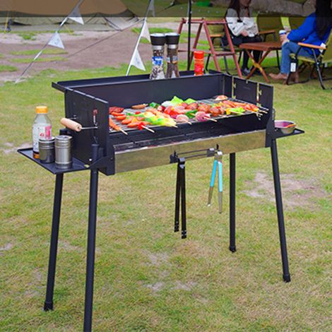 FIANAO – Barbecue grill en métal pliable, coupe-vent – température réglable sur 3 niveaux – grand format pour camping – 103 × 44 × 83 cm, noir (1/5)