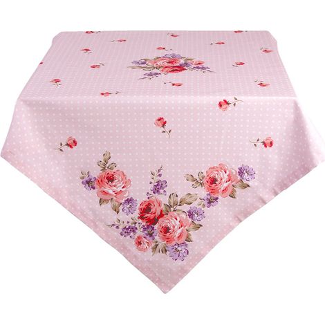 Nappe de Table en Coton Motif Roses Style Campagne Romantique Rose et Violet 150 x 250 cm - PANGIVO (1/2)