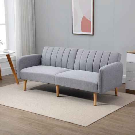 Canapé-lit 2 places HOMCOM moderne, 173 x 75 x 73 cm, pliable, revêtu de lin synthétique, avec dossier réglable sur 3 positions et accoudoirs amovibles, idéal pour le salon ou le bureau, gris. (1/5)