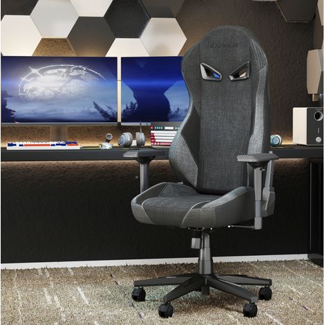 Chaise de bureau ergonomique gaming 60x53x132 cm tissu gris foncé avec appui-tête réglable - CHICFURN (1/5)
