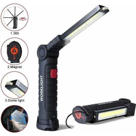 AMXCNOY Wiederaufladbare LED-Arbeitsleuchte mit 800 Lumen, Magnetfuß, 5 Modi für Garage, Camping, Notfälle, LED-Arbeitsleuchte. (1/4)