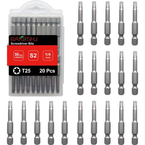 Embouts T25 x 20 pièces, embout Torx T25 1/4" entraînement hexagonal (longueur : 50 mm) (1/4)