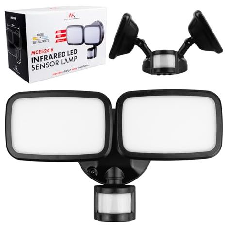 MACLEAN APPLIQUE LED MCE524 B  20 W, 1500 LM, AVEC DÉTECTEUR DE MOUVEMENT PIR, IP65  DEUX TÊTES DE LAMPE RÉGLABLES, COULEUR 40