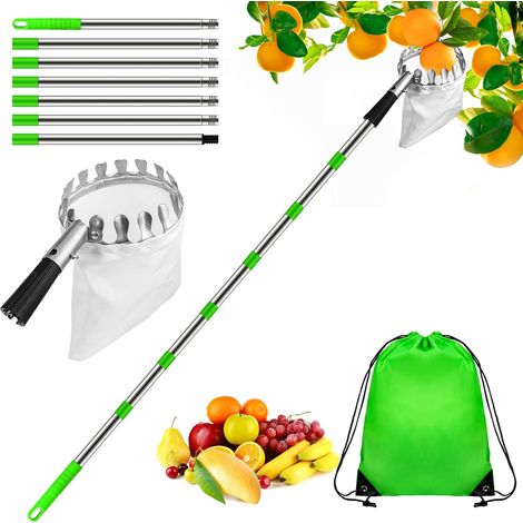 Cueille Fruit Telescopique, 2.8M Cueille Fruit avec Sac, Réglable Ramasse Fruit de INOX, Cueille Cerise, Cueille Pomme, Cueille Fruit d'arbres Pêche, Prune, Figues, Poires etc (1/5)