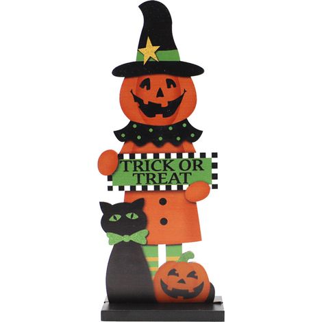 Décoration Halloween En Bois - Figurine Sorcière Homme Fantôme Pour Table Intérieur Extérieur - Lot De 1 Pièce