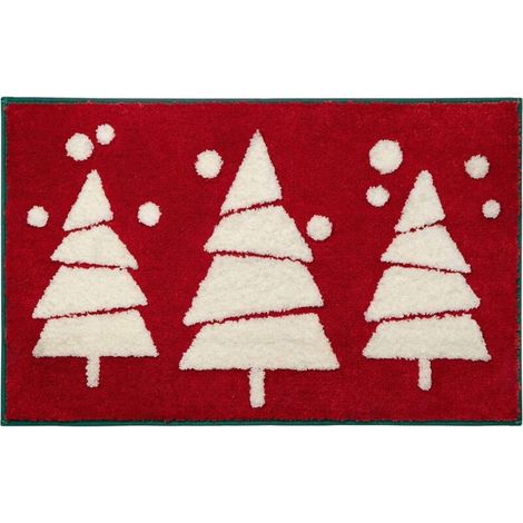 Tapis de bain rouge décoratif pour salle de bain de Noël, tapis de bain mignon, antidérapant et amusant, en peluche, absorbant et lavable, 40 x 60 cm (1/5)