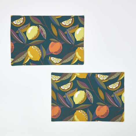 HOMESCAPES 100% Cotton Citrus Placemats, Set of 2 (1/5)