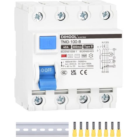 RCD Type B Disjoncteur de courant résiduel DIN Rail 4 pôles 40A 300mA (1/5)
