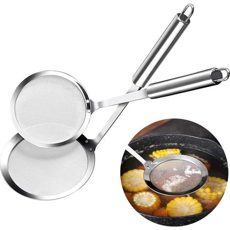 Colador de acero inoxidable, 2 piezas con insertos de espuma, malla fina, espumadera de cocina, para filtrar grasas flotantes y residuos de aceite (2 tamaños)