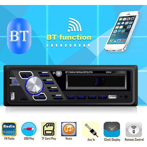 Autoradio 24V Lecteur MP3 stéréo Bluetooth prend en charge les appels mains libres FM Deux ports USB TF AUX IN Fonction de lecture de fichier d'assistance vocale avec prise ISO et télécommande