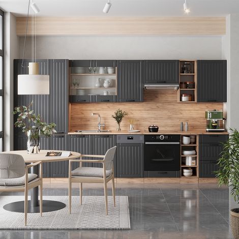 Cuisine Fame-Line, Gris foncé, 355cm , PT Chêne, Vicco