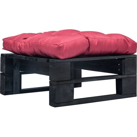 Canapé de jardin palette Canapé Repose-pied relax - et coussin rouge Bois noir BV954064 - BonneVie (1/4)