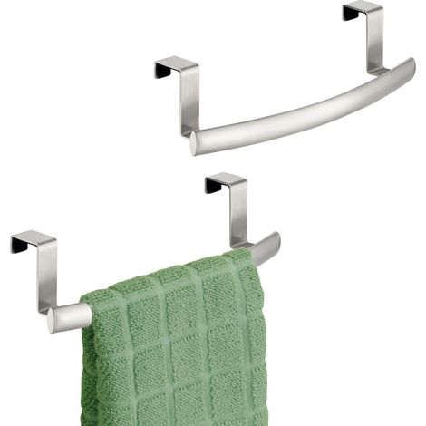 Lot de 2 Barres Porte-Serviettes incurvées en Acier pour Porte de Placard, Cuisine, Salle de Bain, essuie-Mains, torchons, Gants de Toilette, Chrome brossé (1/5)