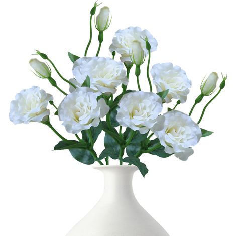 5 künstliche Eustoma-Seidenblumen mit langem Stiel, naturgetreue Blüten für Hochzeitsfeiern und Heimdekoration, Weiß (1/3)