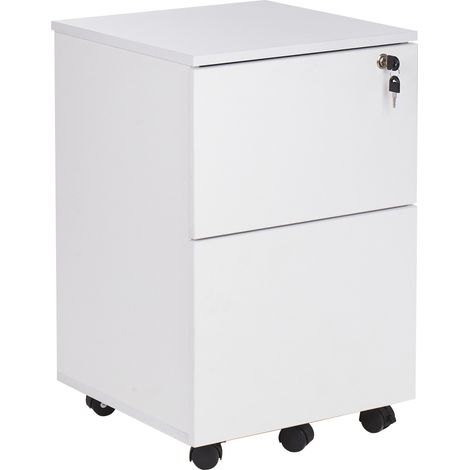 Armario de oficina industrial madera de ingeniería 2 cajones para documentos ruedas cerradura con llave blanco Johnson (1/5)