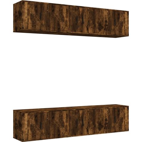 Conjunto de muebles mueble aparador TV televisión salón dormitorio salón 6 piezas roble ahumado madera de ingeniería marrón 020025108