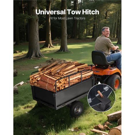 Remorque de jardin 17 pi³ 272 kg, benne basculante en acier tractée pour ATV UTV, pneus 16", commande manuelle ou pédale, usage intensif tondeuse tracteur (1/5)