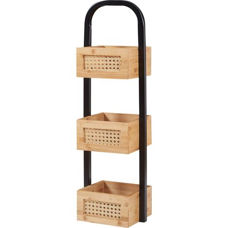 Étagère design intemporel salon chambre meuble de rangement de salle de bain 73x23x18,5cm noir naturel aspect rotin (1/5)