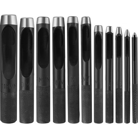 Ahlsen Creux Poinçon en Cuir 11Pcs Poinçon Creux en Acier allié au chrome vanadium Rond Outils de Poinçon de Trou Creux de l'Artisanat en Cuir 1-11mm pour Cuir Bande de Montre Toile (1/5)