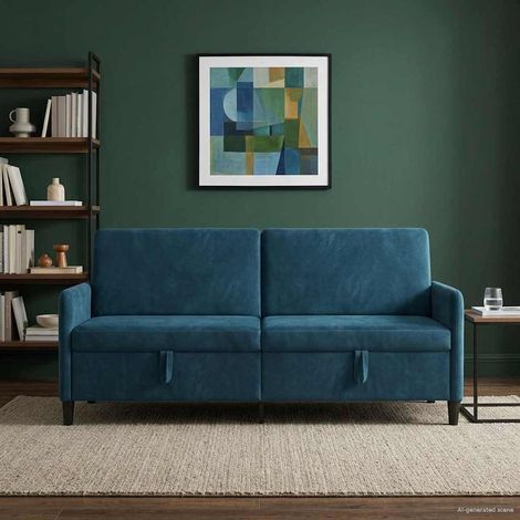 Canapé 3 places avec rangement, polyester bleu, 192 x 78 x 87 cm - PANGIVO (1/5)
