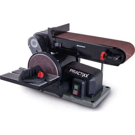 Practixx Ponceuse à bande et à disque PX-BTS-370 – 230 - 240 V / 50 Hz – Puissance 370 W – Plateau de ponçage 150 mm – Vitesse bande abrasive 7,3 m/s – Longueur de bande 100 x 915 mm