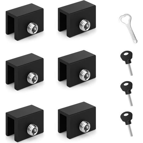 6Pcs Bloque Porte Coulissante, Réglable Verrou Fenetre,Verrou Porte Coulissante avec Clés, Antivol, Bloc Fenetre pour (1/4)