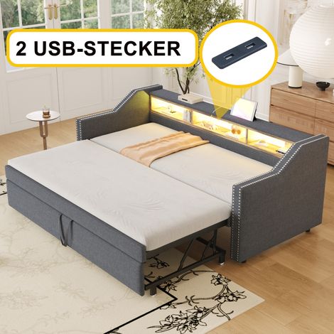 Schlafsofa 90/180x190 cm Mit Ausziehbarem Gestell, Dunkelgrauer Stoff