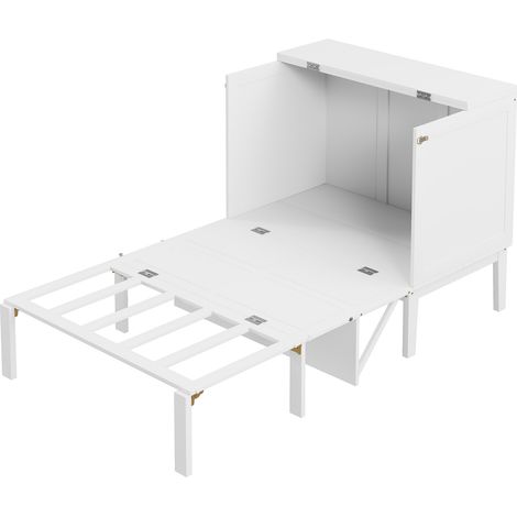 Cama abatible vertical 90x200 cm con somier de láminas de madera y metal blanco MODENUIT (1/5)