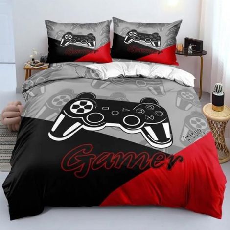 Housse de Couette Gamer 140×200 cm,Impression 3D Gamepad,Ensemble de Literie en Microfibre pour Enfants + 1 Taie PARURE DE COUETTE