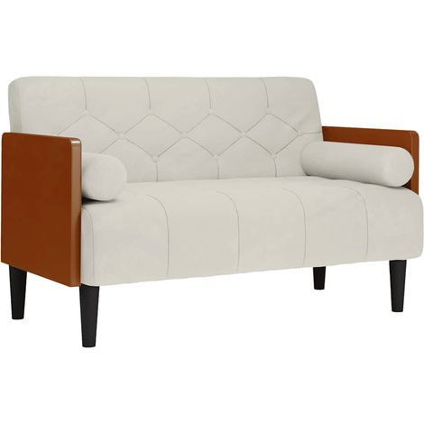 Divano Sofa Divanetto con Cuscini Bolster Crema 110 cm Velluto (1/5)