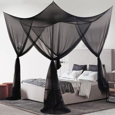 Grande moustiquaire pour chambre d'été, moustiquaire de porte carrée, en coton - 190210240cm, 4 crochets + 4 ancrages + corde renforcé noire de 8m (1/5)