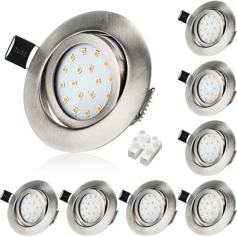 8x Spot LED Encastrable Extra Plat 27mm Orientable 40°,5W Blanc Chaud 3000K 400LM,Trou 70-80mm,Spots de Plafond Inox 220V Pour Cuisine Salon Interieur (1/5)