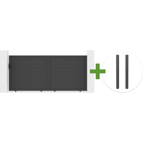 Portail coulissant 3,5m EIGER H.160cm + 2 poteaux aluminium gris ELDA