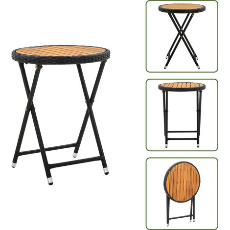 Acacia - vidaXL Mesa de centro ratán sintético y madera maciza de acacia 60 cm - Mesa exterior