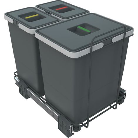 Poubelle de tri sélectif extractible pour déchet, Plastique et métaux, Gris, 33 x 36 (H) x 46 cm (1/5)