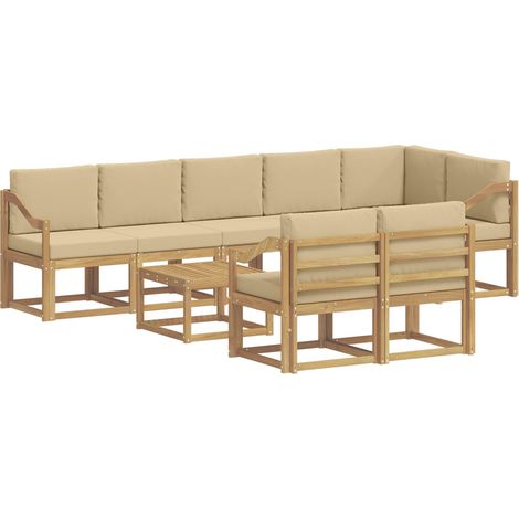 Conjunto de sofás de exterior con cojín 9 pcs y Beige Poliéster vidaXL